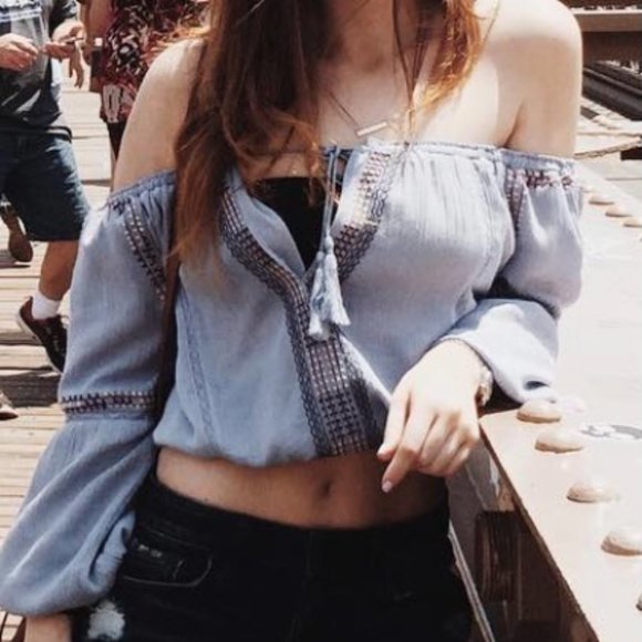 Pookie & Sebastian Tops - Long Sleeve Boho Crop Top